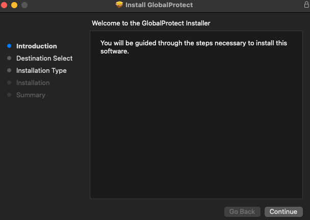 screenshot of the MacOS GlobalProtect app installer